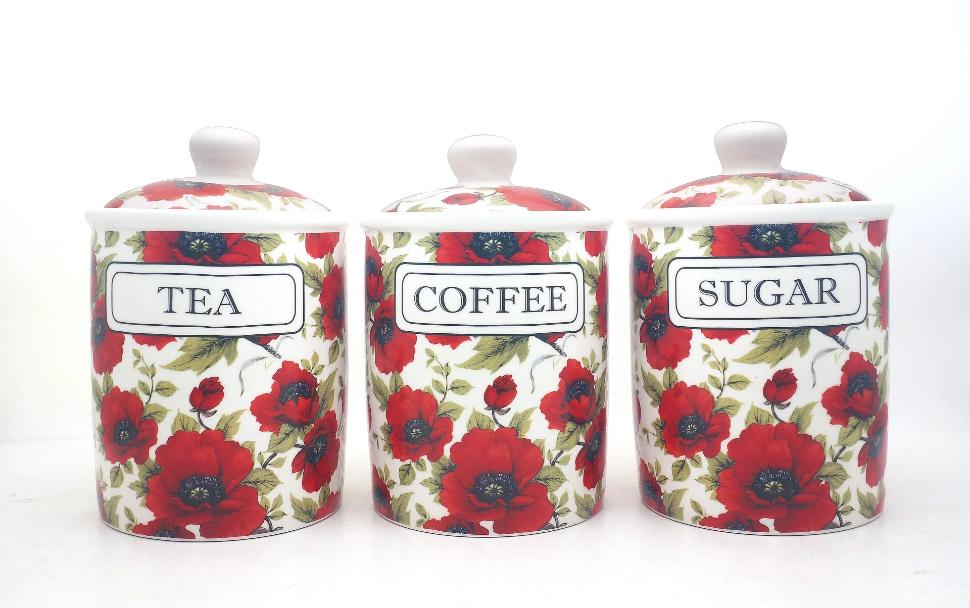 Fine China Tea, Coffee, and Sugar Jars -Poppy Chintz