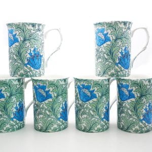 William Morris Anenome set of 6 fine bone china mugs