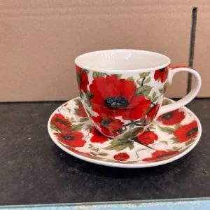 6 Fine  China Cup & Saucers poppy design