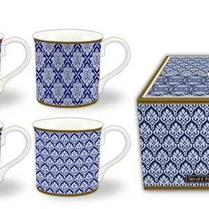 Set Of 4  Fine Bone China Mugs Moroccan Blue