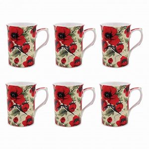 poppy set of 6 fine bone china mugs