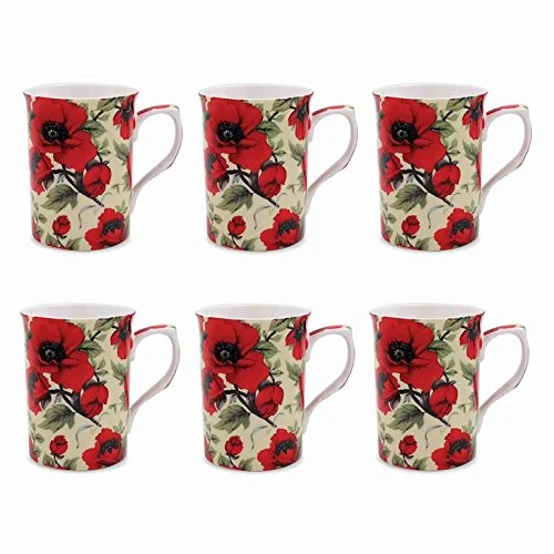 poppy set of 6 fine bone china mugs