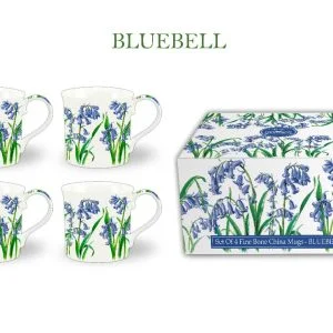 Set Of 4  Fine Bone China Mugs Bluebell