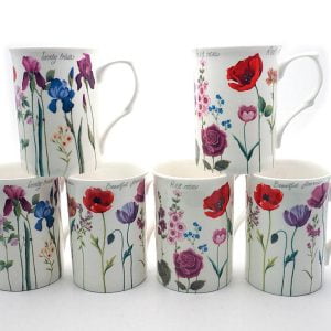 Stem flower set of 6 fine bone china mugs