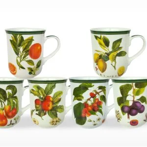 Heritage assorted Fruits set of 6 fine bone china mugs