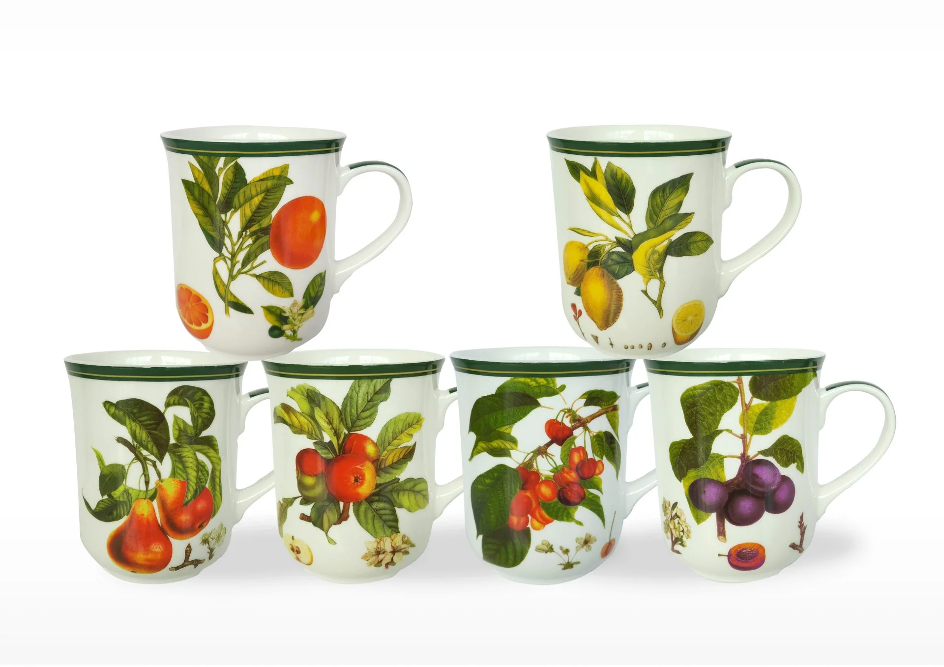 Heritage assorted Fruits  set of 6 fine bone china mugs
