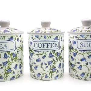 Fine China Tea, Coffee, and Sugar Jars - Bluebell