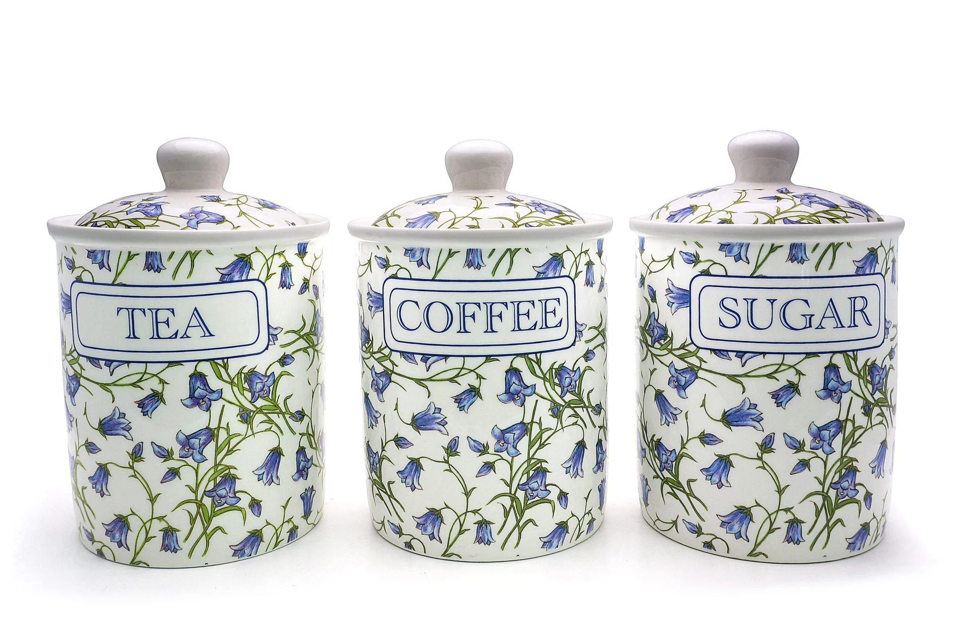 Fine China Tea, Coffee, and Sugar Jars - Bluebell