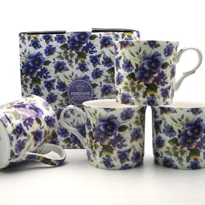 Set Of 4  Fine Bone China Mugs Summer Pansy