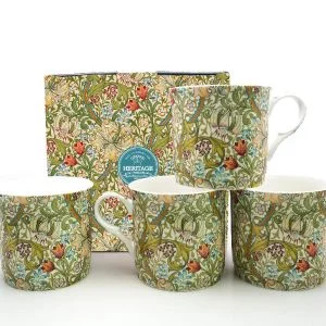 Set Of 4  Fine Bone China Mugs Golden Lilly