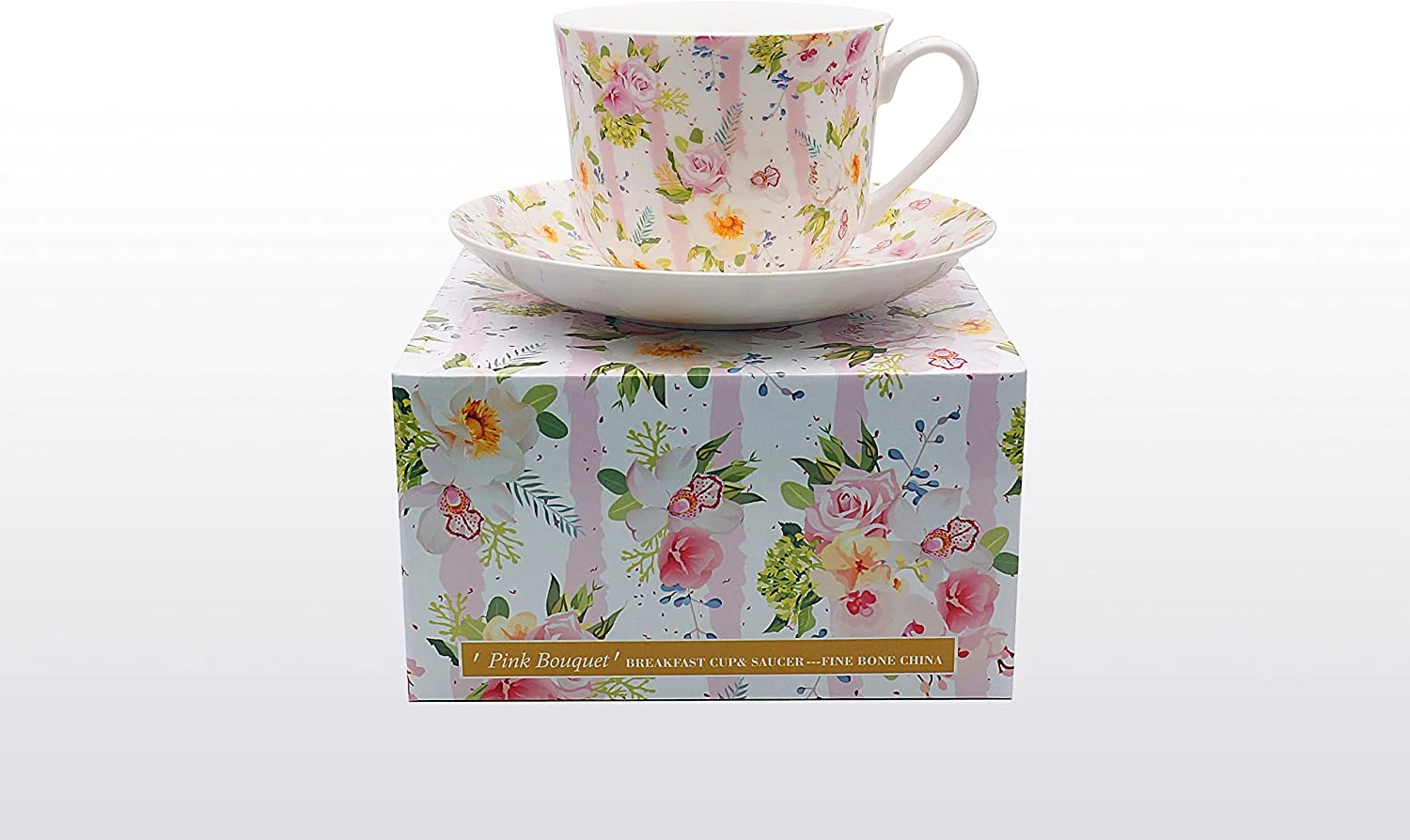 Fine Bone China Breakfast Cup And Saucer PINK BOUQUET