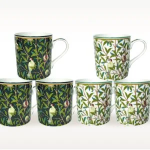 William Morris Assorted Birds set of 6 fine bone china mugs