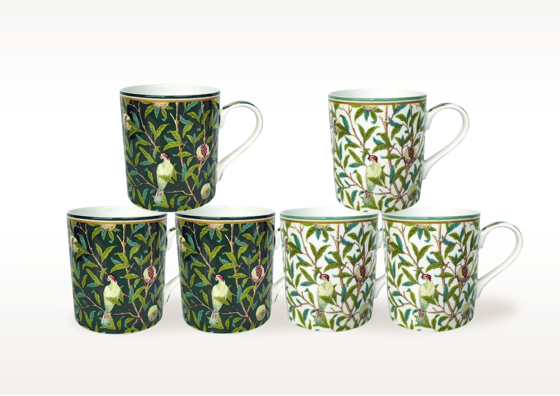 William Morris Assorted Birds set of 6 fine bone china mugs