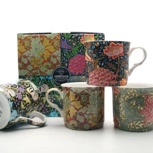 Set Of 4  Fine Bone China Mugs William Morris