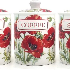 Fine China Tea, Coffee, and Sugar Jars - Poppy Stem