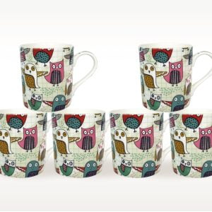 Owls set of 6 fine bone china mugs