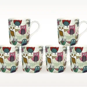 Owls set of 6 fine bone china mugs