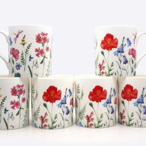 Spring Flower set of 6 fine bone china mugs