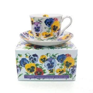 Fine Bone China Breakfast Cup And Saucer PANSY