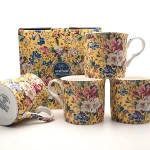 Set Of 4  Fine Bone China Mugs Summer Blossom