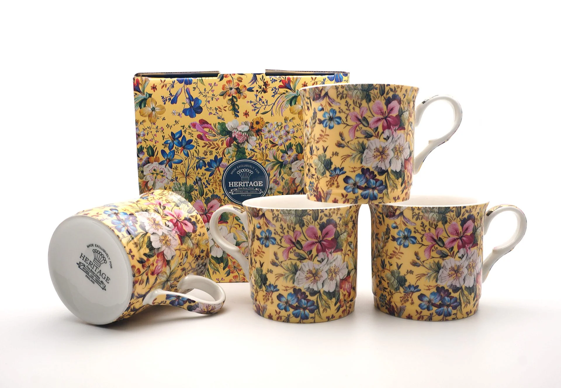 Set Of 4  Fine Bone China Mugs Summer Blossom