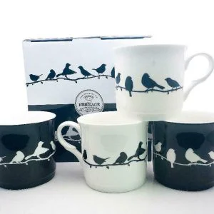 Set Of 4 Gift Set Birds Silhouette Mugs