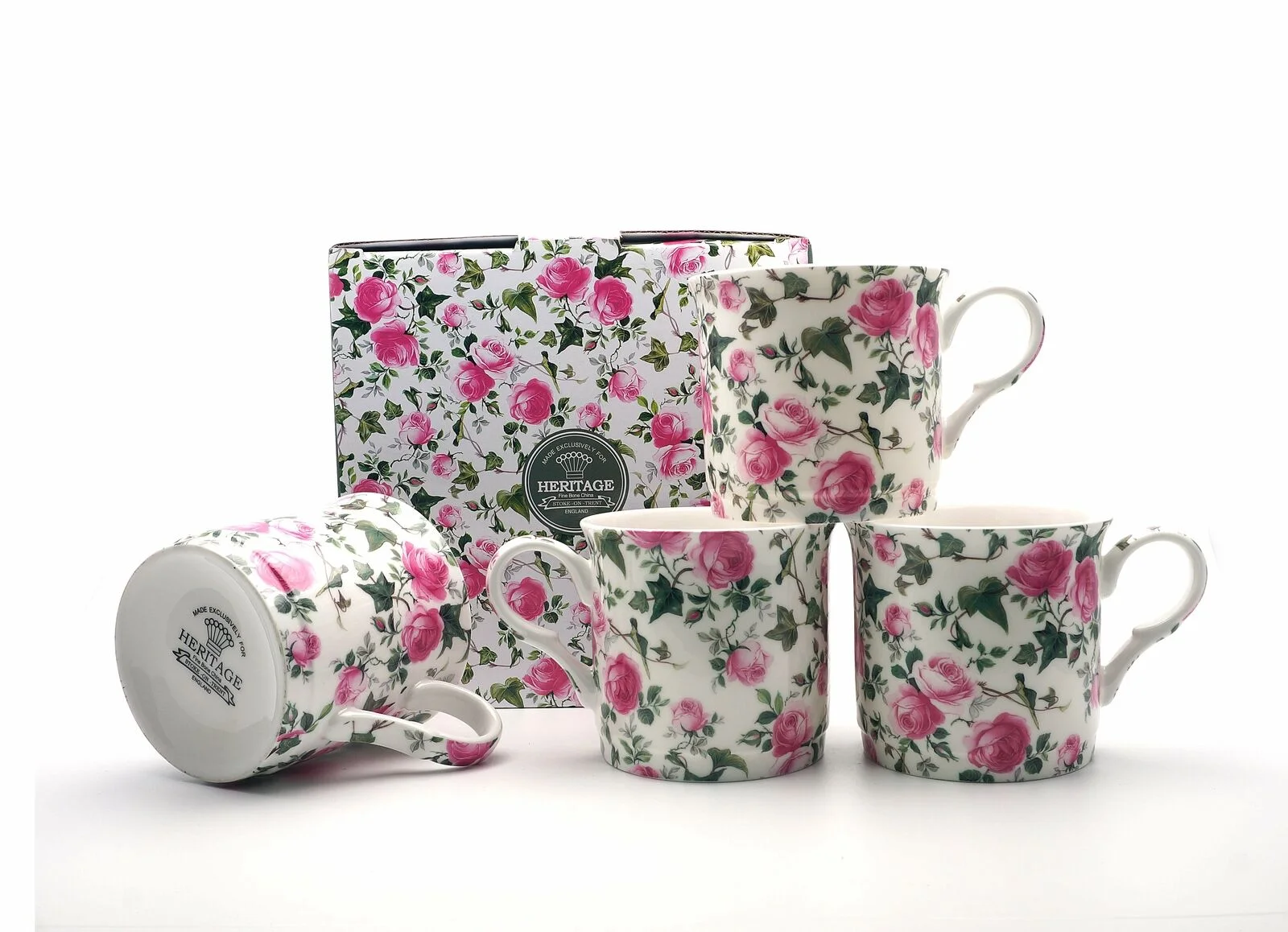 Set Of 4 Gift Ivy Rose Fine Bone China Mugs