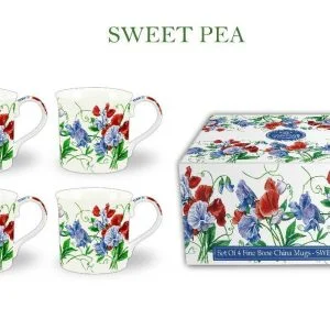 Set Of 4 Gift Sweet Pea Fine Bone China Mugs