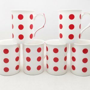 Fine Bone China Set of 6 Red Spotted Mugs