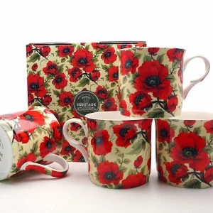 Set Of 4 Gift Poppy Chintz Fine Bone China Mugs