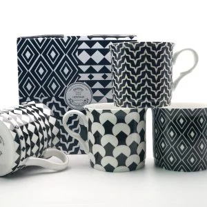 Set Of 4 Gift Shades of Black Fine Bone China Mugs