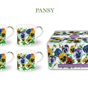 Set Of 4 Gift Set Pansy Fine Bone China Mugs