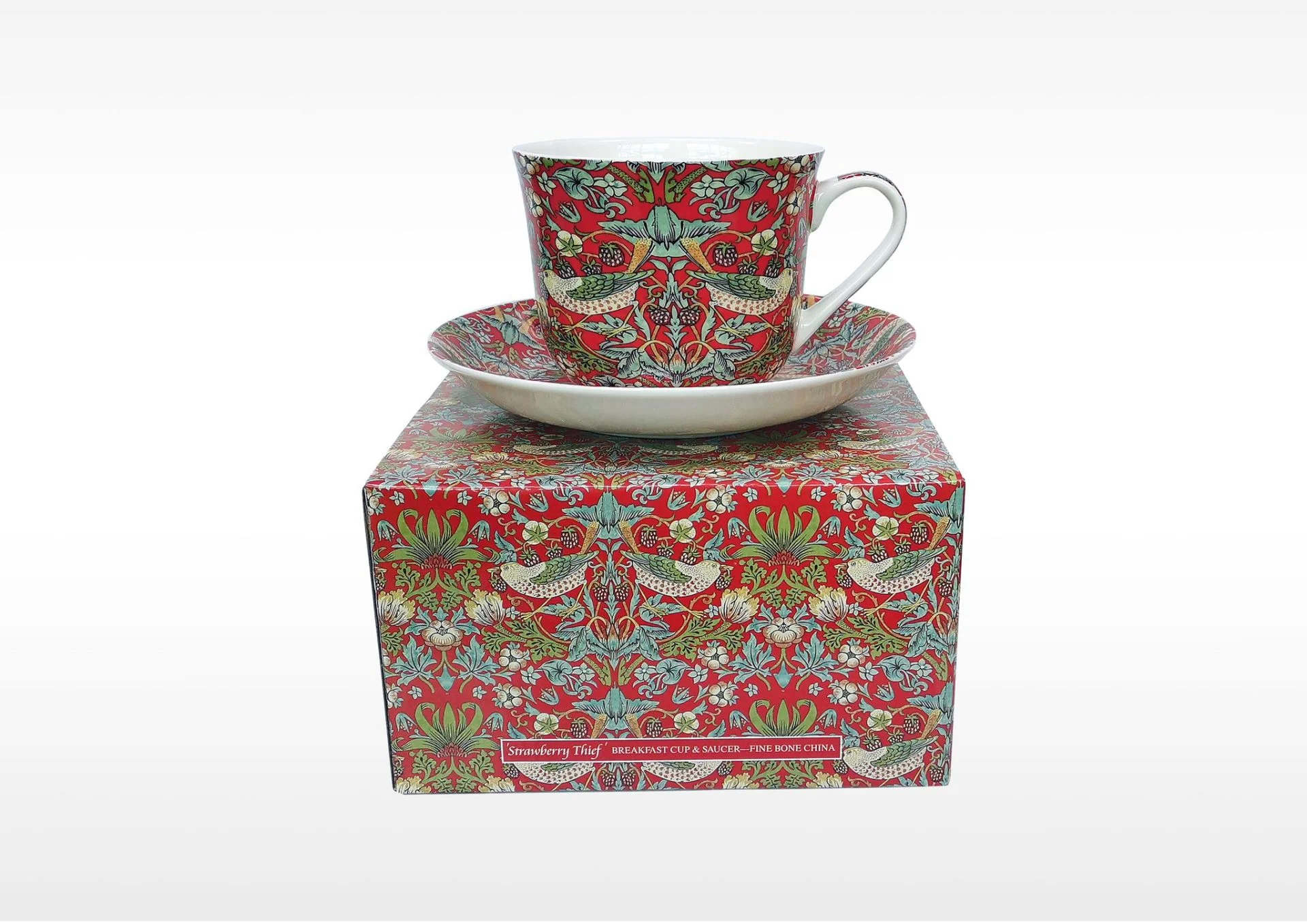 Fine Bone China William Morris Strawberry Thief Breakfast Cup And Saucer