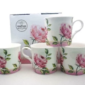 Set Of 4 Gift Emily Rose Fine Bone China Mugs