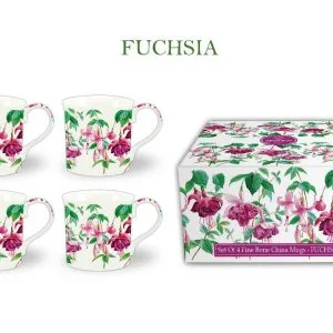 Set Of 4 Gift Fuchsia  Fine Bone China Mugs