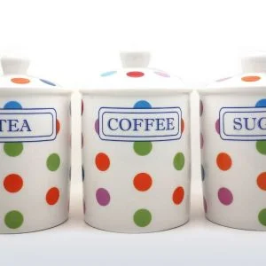 Fine China Tea, Coffee, and Sugar Jars - Spotted Design