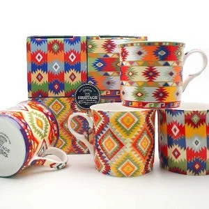 Set Of 4 Gift Aztec Fine Bone China Mugs