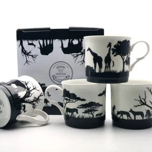 Fine Bone China Set Of 4 African Safari Mugs