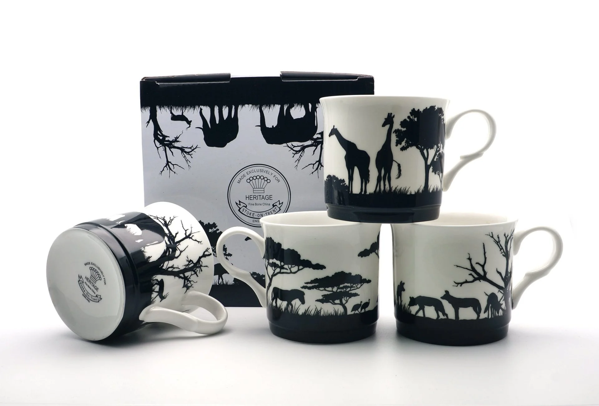 Fine Bone China Set Of 4 African Safari Mugs
